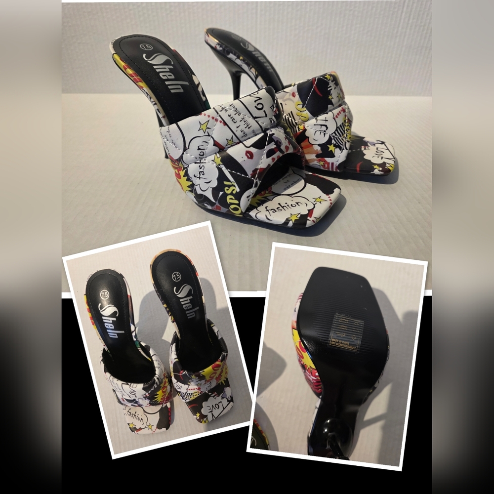 Stellah Women's Graphic Print Heels - Black, White, Red, Yellow